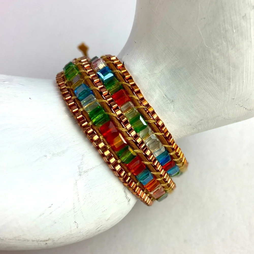 Handmade by Katie Soleil rainbow crystal copper wrap bracelet rainbow hippie